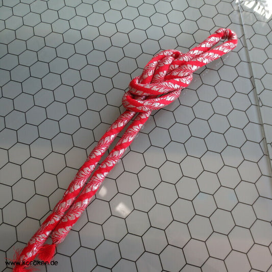 Marukuge Band, silberne Wisteria auf hellroter Seide