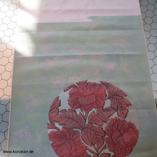 Pfingstrose gewebt auf jade Nagoya Obi Seide