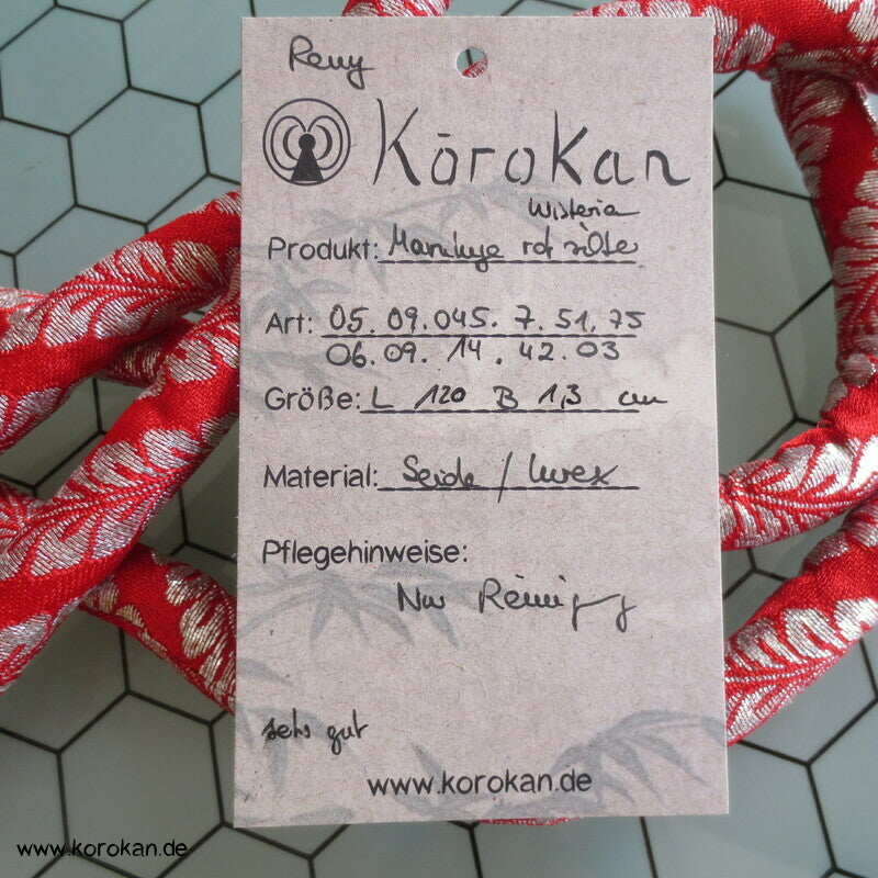 Marukuge Band, silberne Wisteria auf hellroter Seide