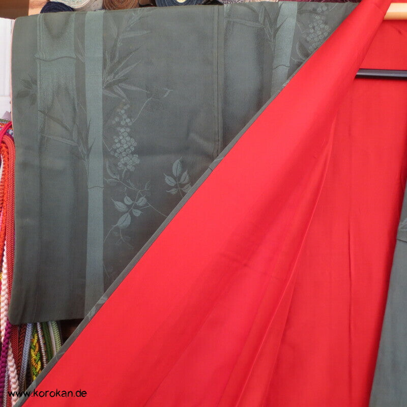 gewebter Bambus Seidendamast, rotes Futter Iromujji Komon Kimono