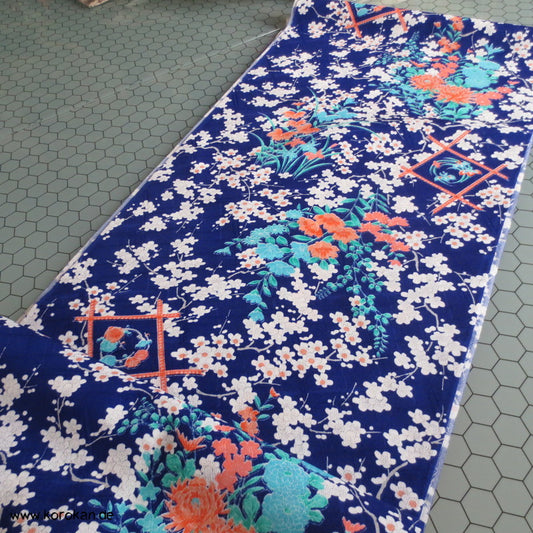 Blumen auf blau Kimono Damast Polyester / Synthetikmischung