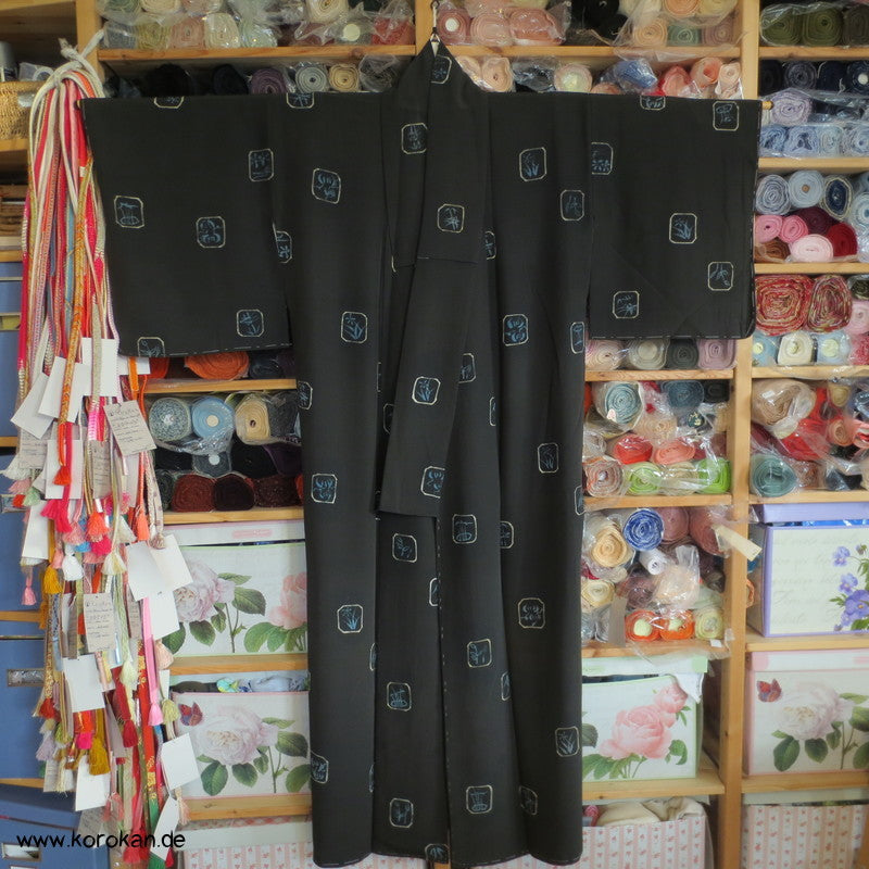 kleine Quadrate mit Muster Seidencrepe Komon Kimono
