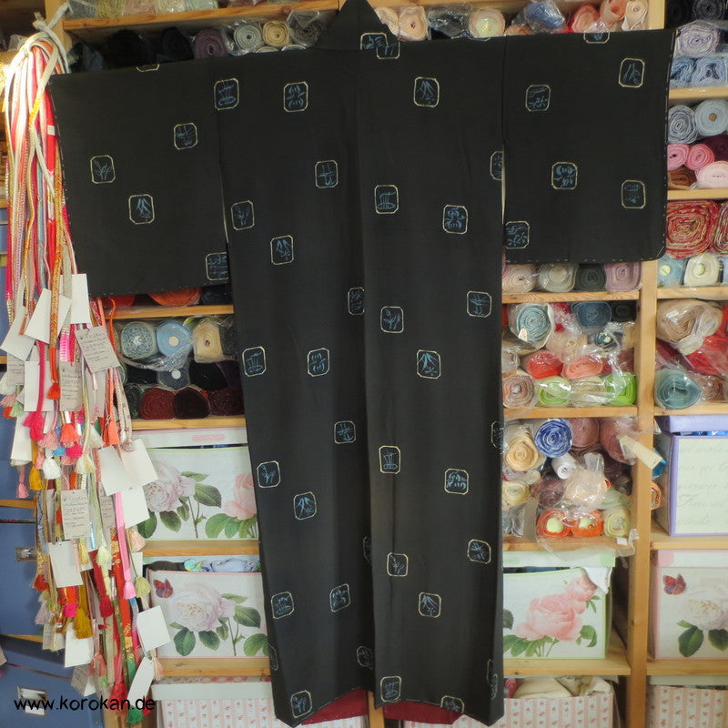 kleine Quadrate mit Muster Seidencrepe Komon Kimono