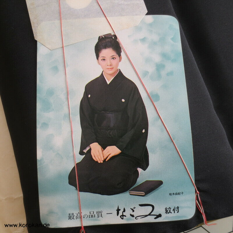 schwarzer Chirimen Crepe Seiden Tanmono Kimono