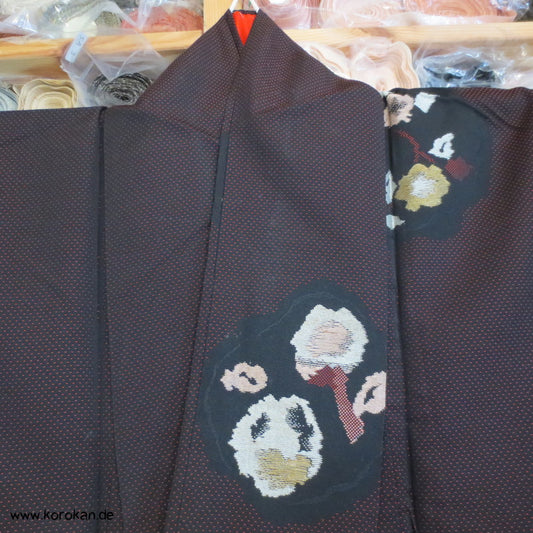 gewebte abstrakte Blüten 1950'er Komon Kimono Jacquard
