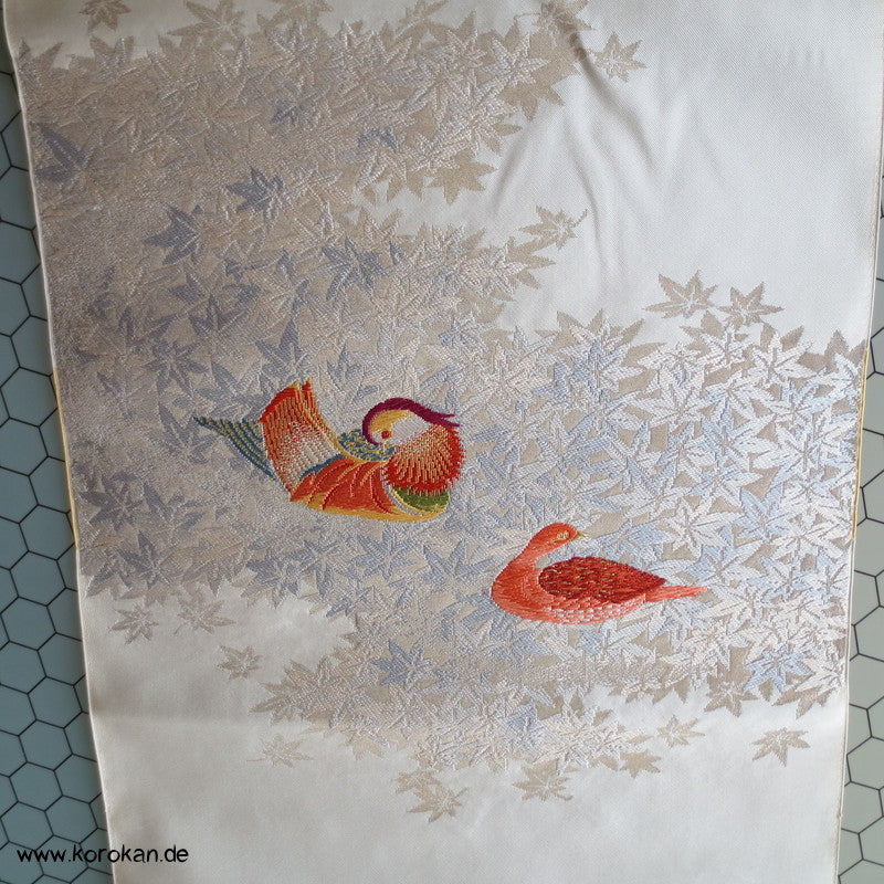 Mandarinentenpaar Nagoya Obi Seidenbrokat
