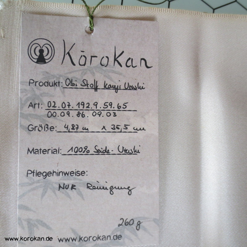 Kanji grau auf creme Nagoya Obi Seide Urushi