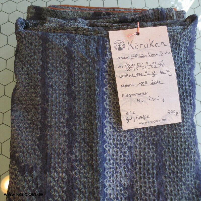 Full Shibori Seidendamast dunkelgrau - blaues Bambusmuster Kimono