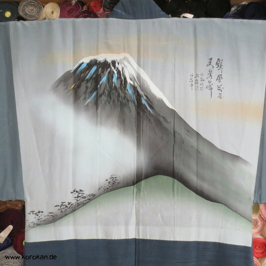 jeansblaue Tsumugi Seide Männer Haori Kimono Jacke, Bergmotiv innen