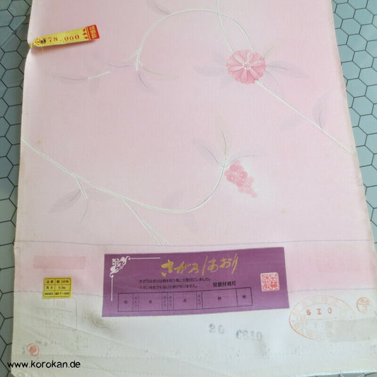 feine Blüten auf rosa Seidencrepe, Haori Kimono Tanmono Stoffrolle