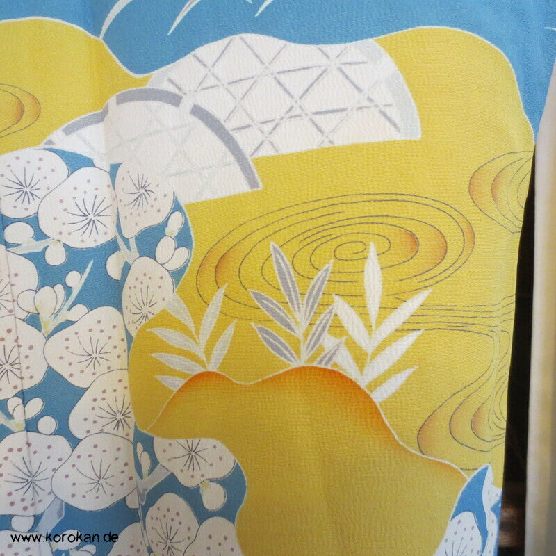 pastellbuntes Diagonalflussmuster Furisode Seidencrepe Kimono