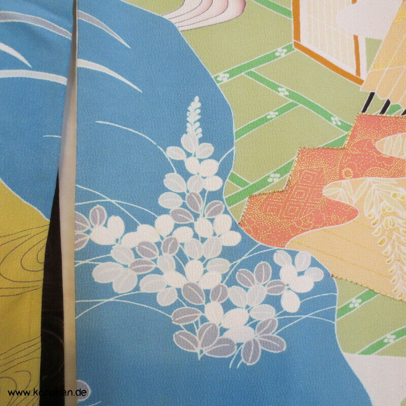 pastellbuntes Diagonalflussmuster Furisode Seidencrepe Kimono