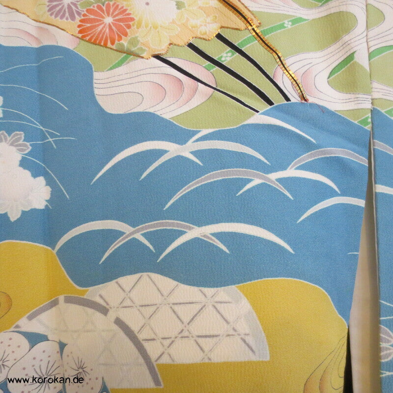 pastellbuntes Diagonalflussmuster Furisode Seidencrepe Kimono