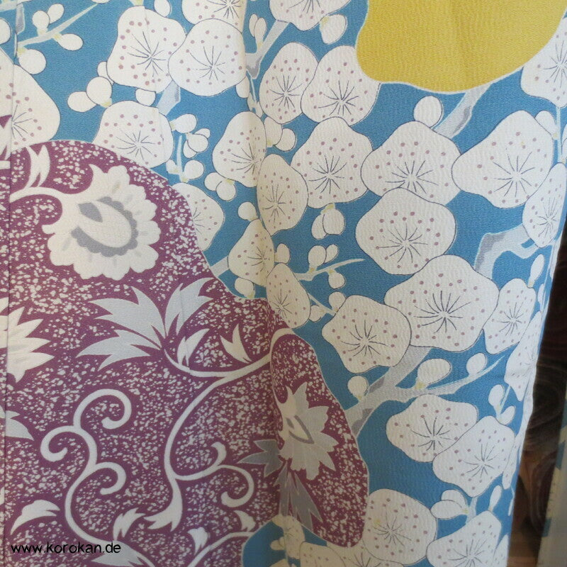 pastellbuntes Diagonalflussmuster Furisode Seidencrepe Kimono