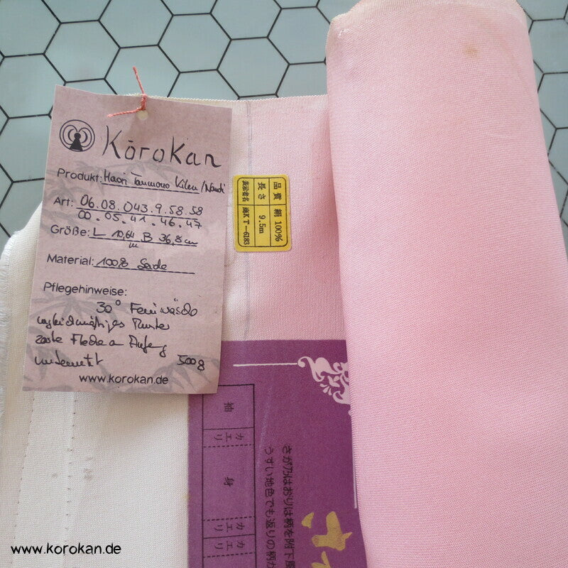 feine Blüten auf rosa Seidencrepe, Haori Kimono Tanmono Stoffrolle