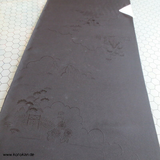 schwarzer Seiden Damast, gewebte Bäume Tanmono, Mon