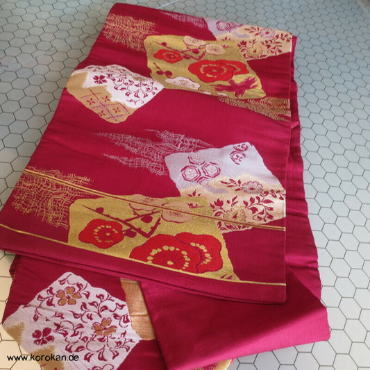 Ume Blüten Shikishi Nagoya Obi, Seidenbrokat Kimonogürtel