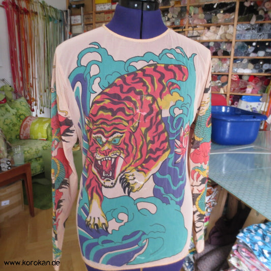 Tiger und Drachen Netzshirt langarm dehnbar