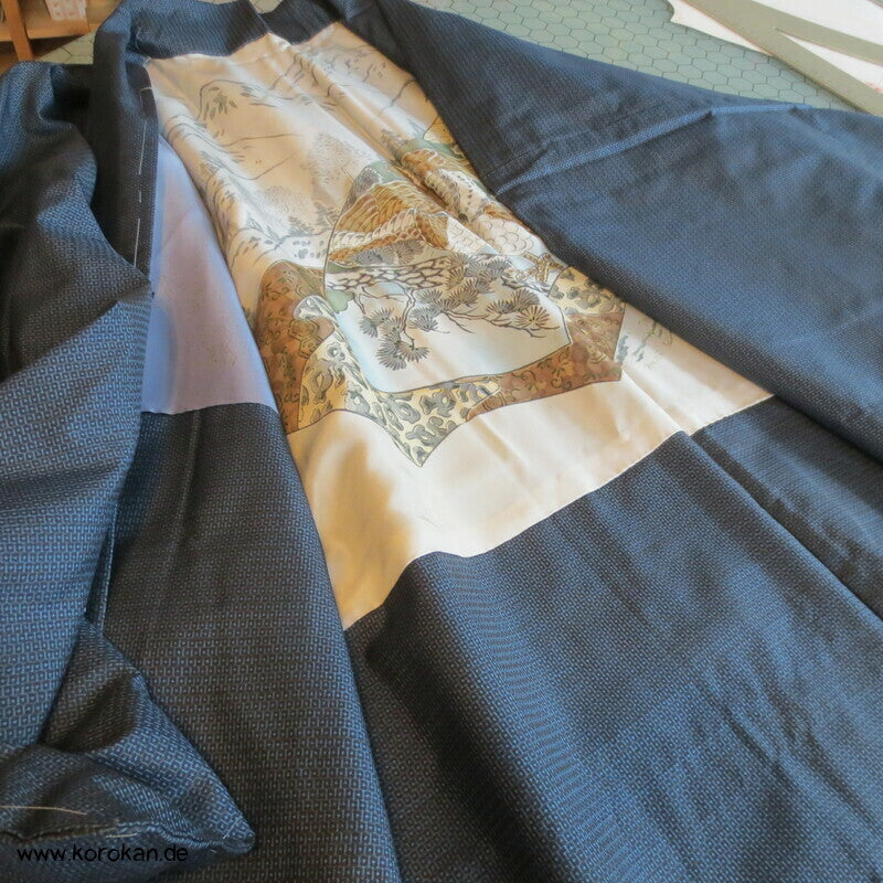 Adlerfutter Tsumugi Seiden blaue Haori
