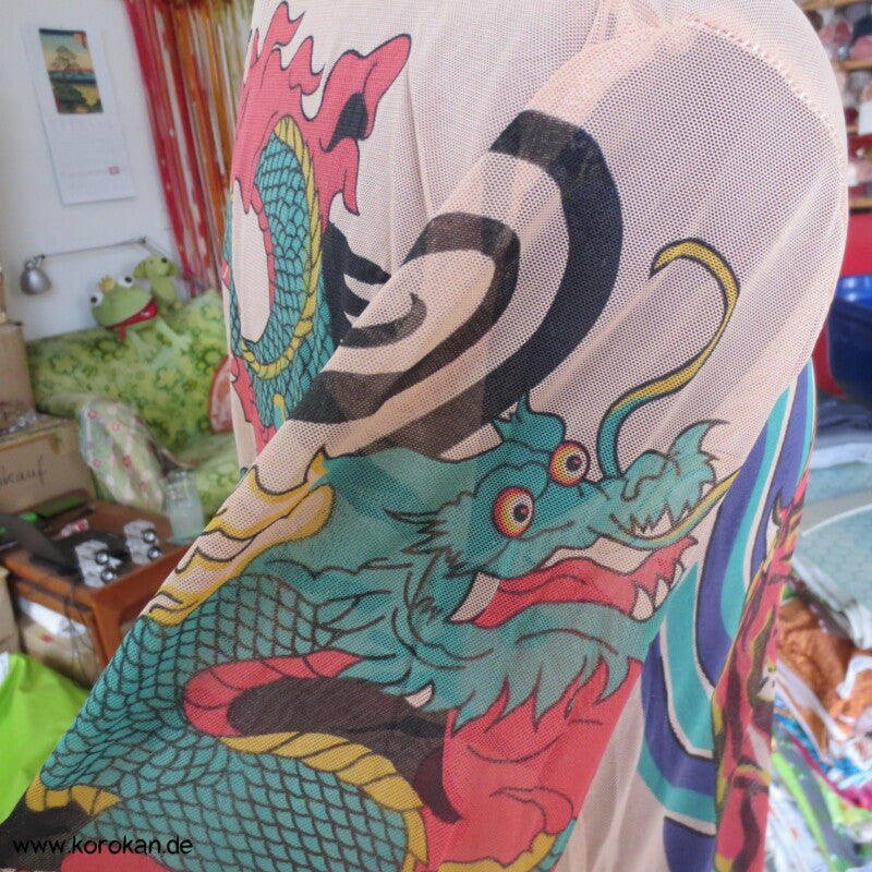 Tiger und Drachen Netzshirt langarm dehnbar