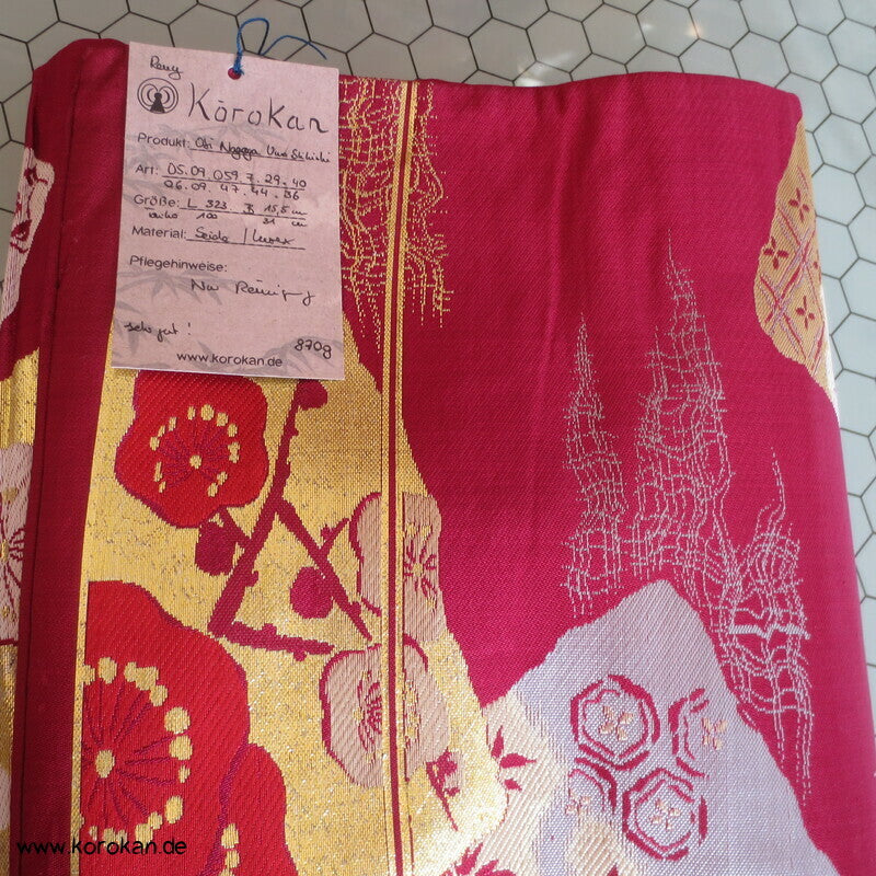 Ume Blüten Shikishi Nagoya Obi, Seidenbrokat Kimonogürtel