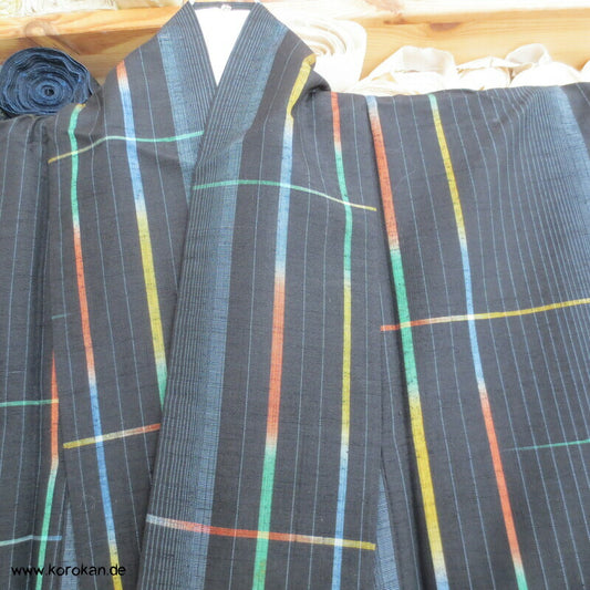 Regenbogenkaro Kasuri Tsumugi Seiden Kimono