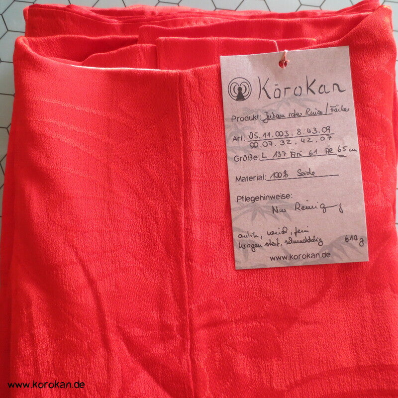 rote Blumenflöße Rinzu Damast Seide Juban Unterkimono