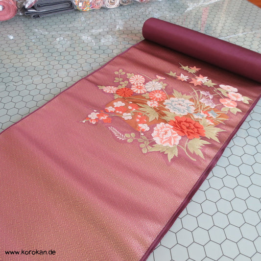 Diamantmuster und Blumenbouquet Nagoya Obi Seidenbrokat