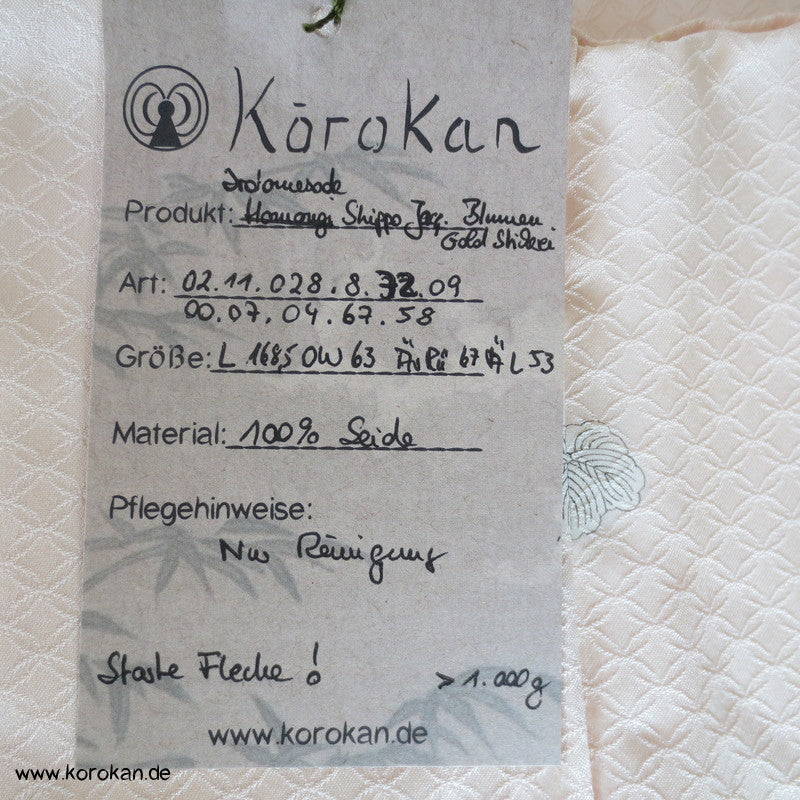 Kicho Kimonovorhang Irotomesode, heller Seiden Kimono, teilbestickt