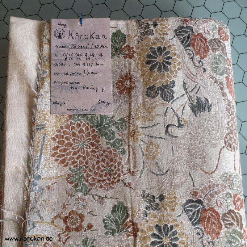 Kraniche abgeschnittener Maru Obi Seidenbrokat