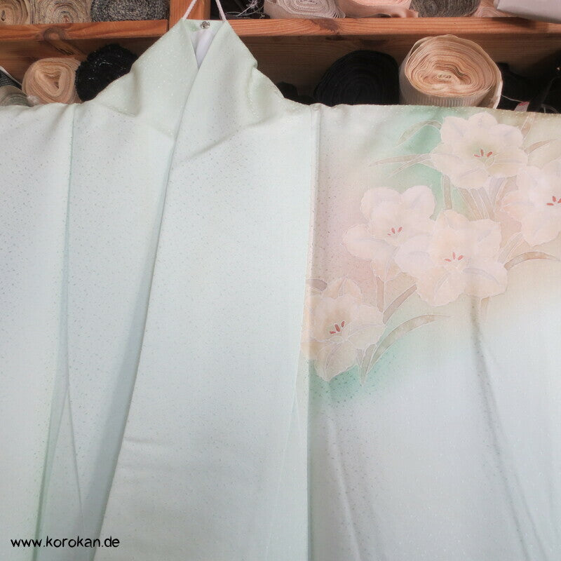 Narzissen Seidendamast Homongi Kimono, teilbestickt