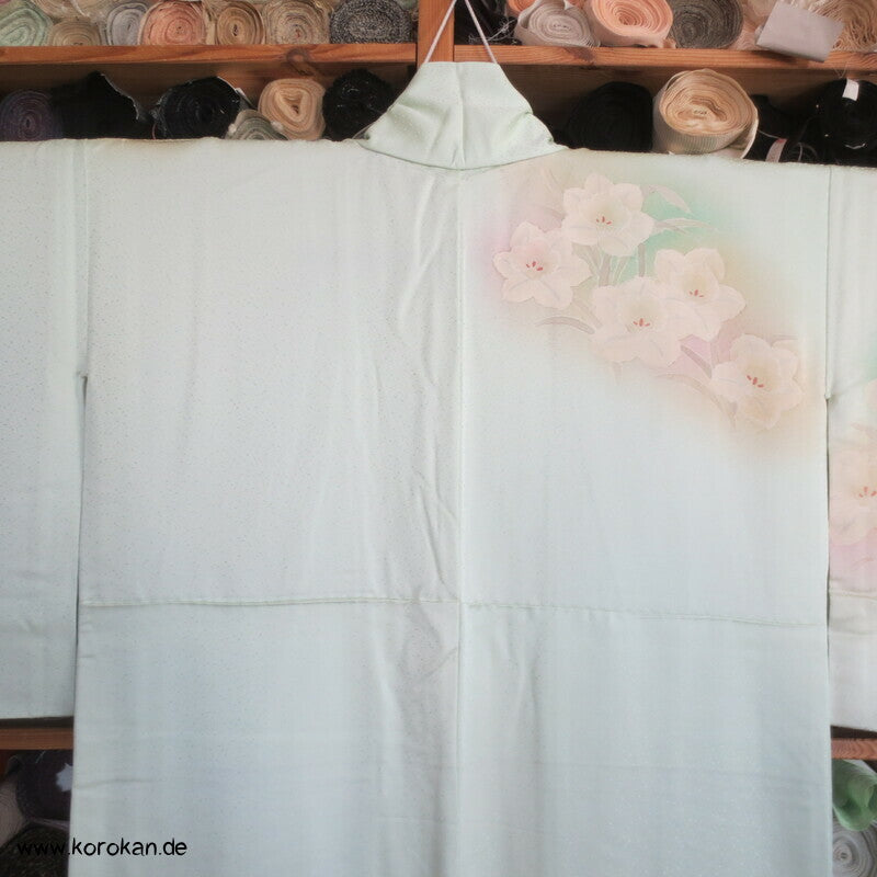 Narzissen Seidendamast Homongi Kimono, teilbestickt