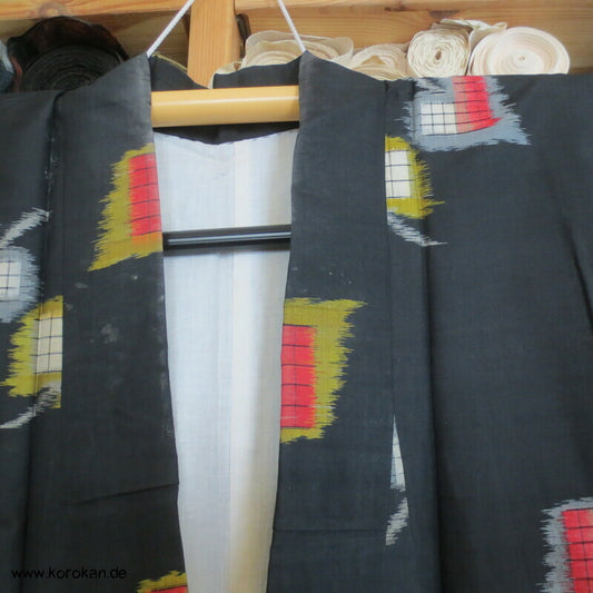 Art Deco Blätter auf schwarz Meisen Seiden Kimono, nur Material