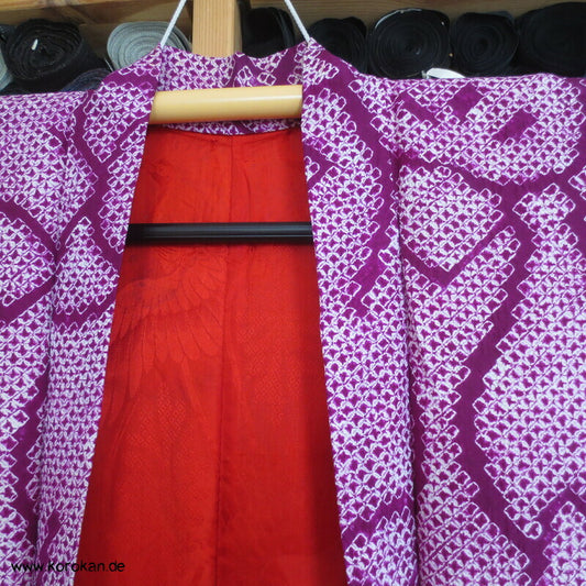 Full Shibori Tachbana Haori Kimono Jacke - pflaumenlila