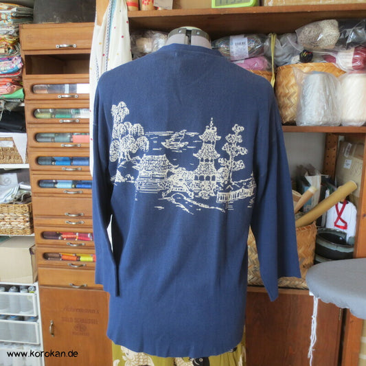 Baumwoll Strickjacke / Happi mit japanischem Tempelmotiv