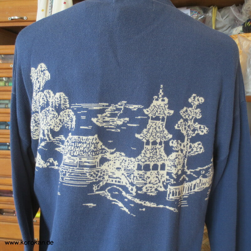 Baumwoll Strickjacke / Happi mit japanischem Tempelmotiv