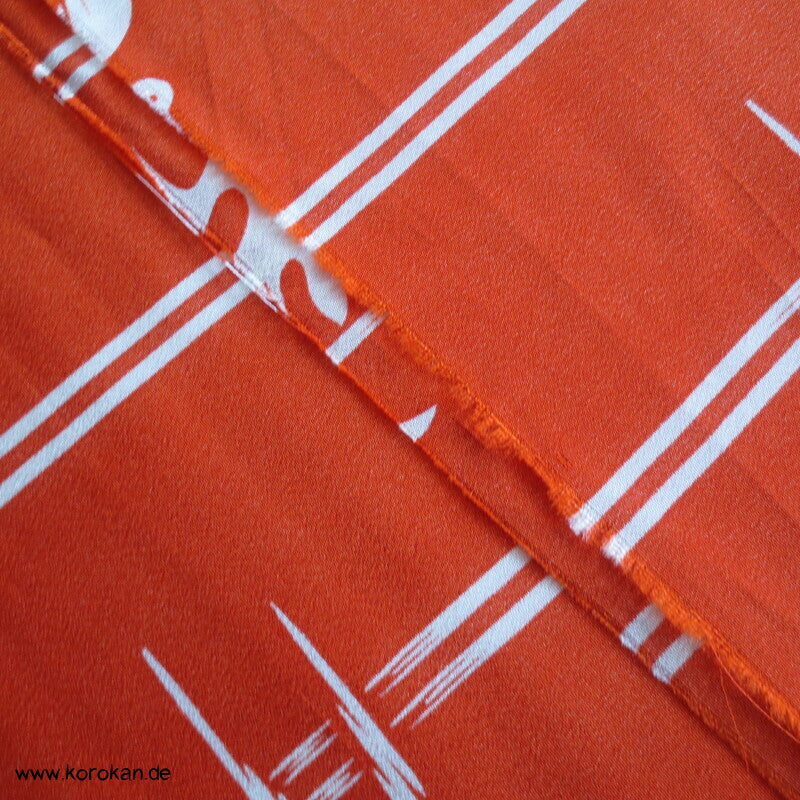Sandregenpfeifer (?) auf orange Seiden Crepe Kimono Stoff