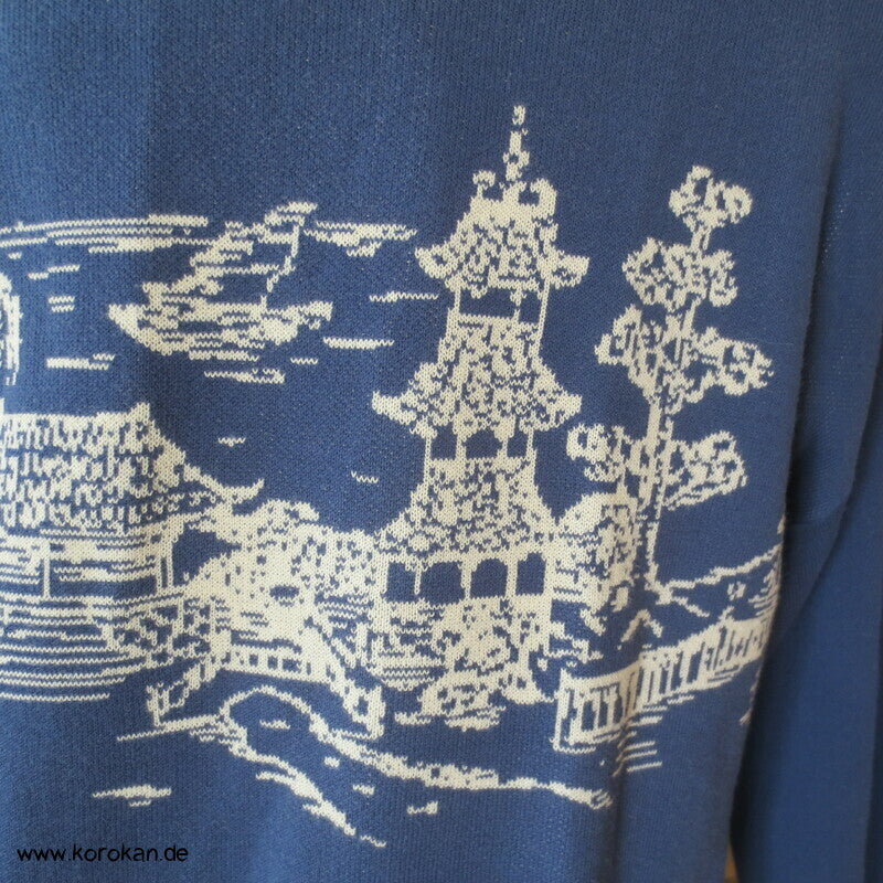 Baumwoll Strickjacke / Happi mit japanischem Tempelmotiv