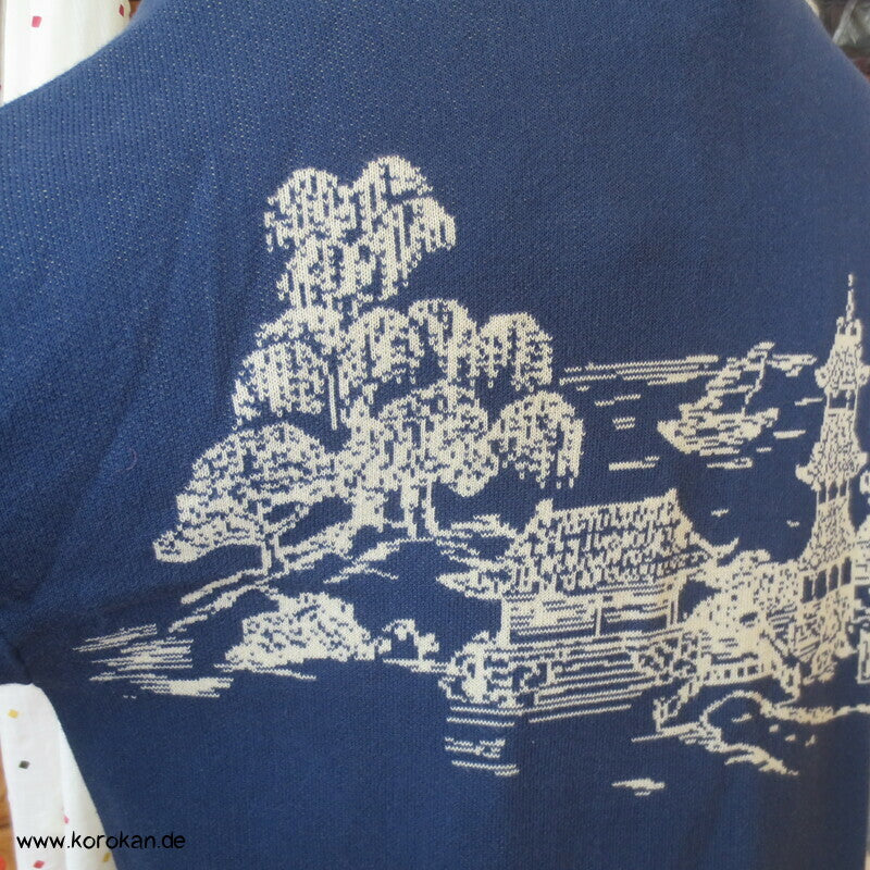 Baumwoll Strickjacke / Happi mit japanischem Tempelmotiv