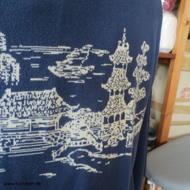 Baumwoll Strickjacke / Happi mit japanischem Tempelmotiv
