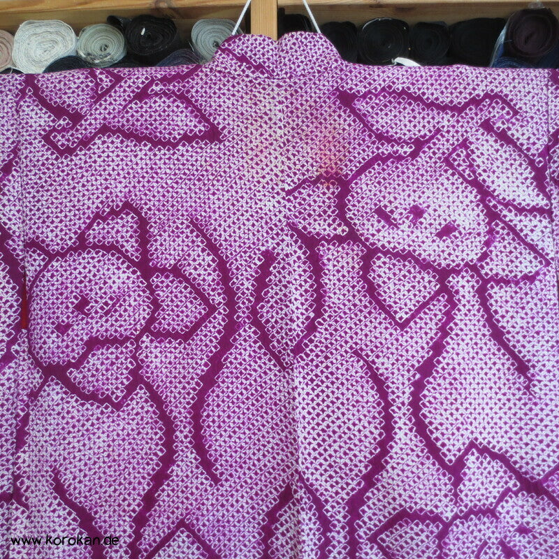 Full Shibori Tachbana Haori Kimono Jacke - pflaumenlila