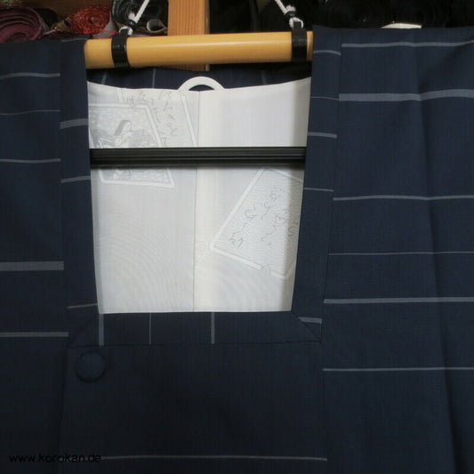 Seiden Michiyuki Kimono Regen Jacke, blau gestreift, dicht geschlagen