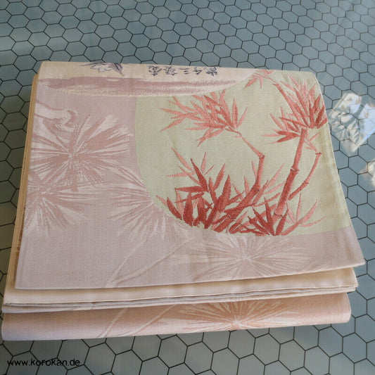 Tachibana, Kanji, Bambus, Kiefer Fukuro Obi Seidenjacquard Kimonogürtel
