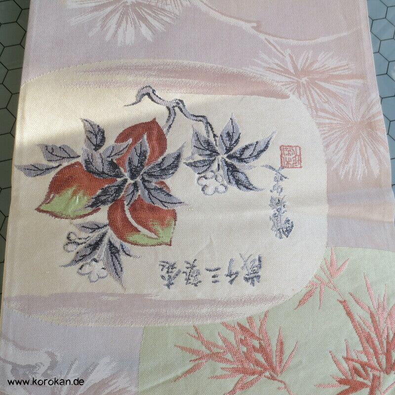 Tachibana, Kanji, Bambus, Kiefer Fukuro Obi Seidenjacquard Kimonogürtel