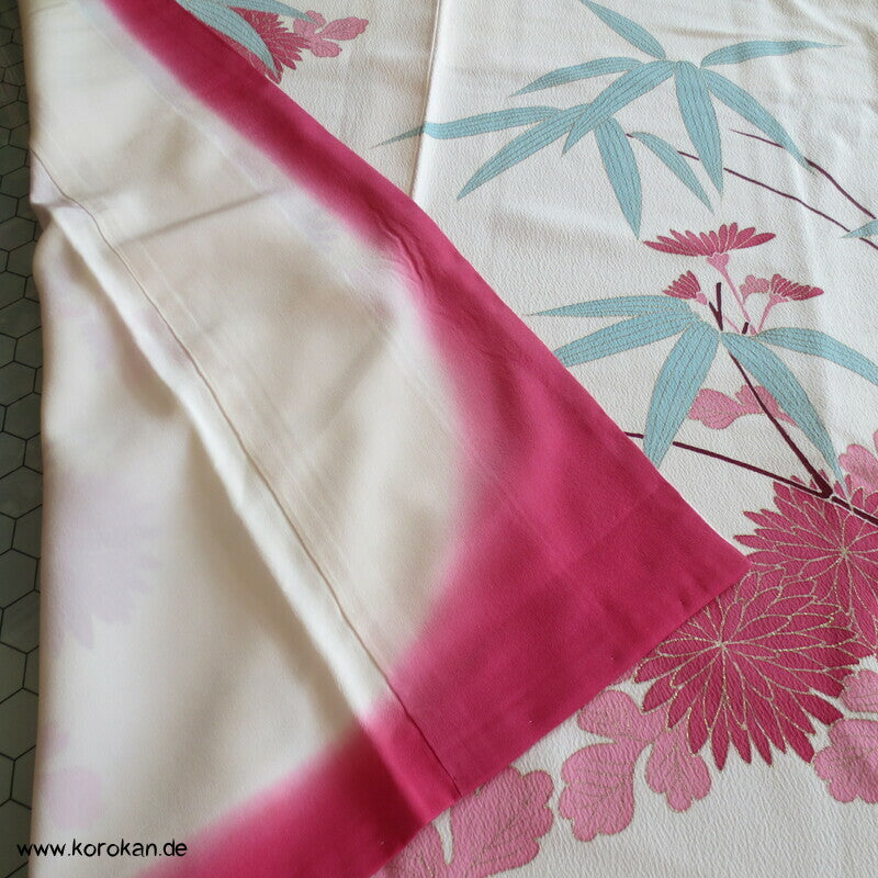 klares Bambusmotiv mit Kiku Seidencrepe Homongi Kimono
