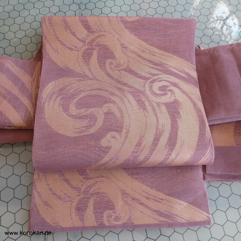 Fukuro Obi Sommer Wellen gold in mauve