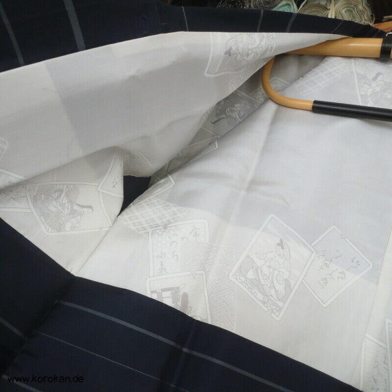 Seiden Michiyuki Kimono Regen Jacke, blau gestreift, dicht geschlagen