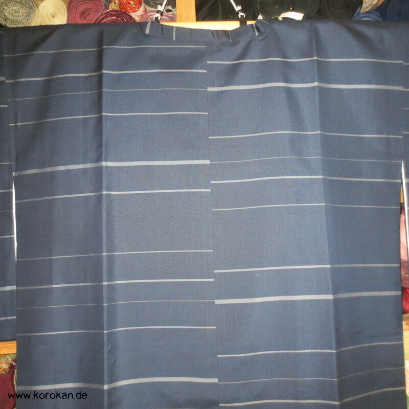 Seiden Michiyuki Kimono Regen Jacke, blau gestreift, dicht geschlagen