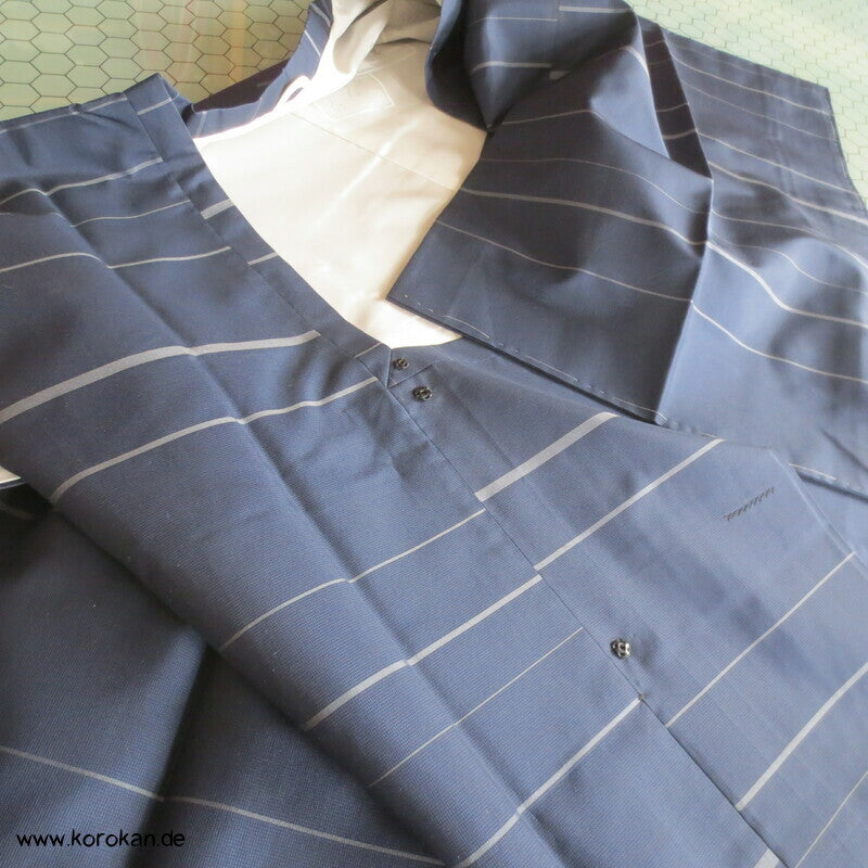 Seiden Michiyuki Kimono Regen Jacke, blau gestreift, dicht geschlagen