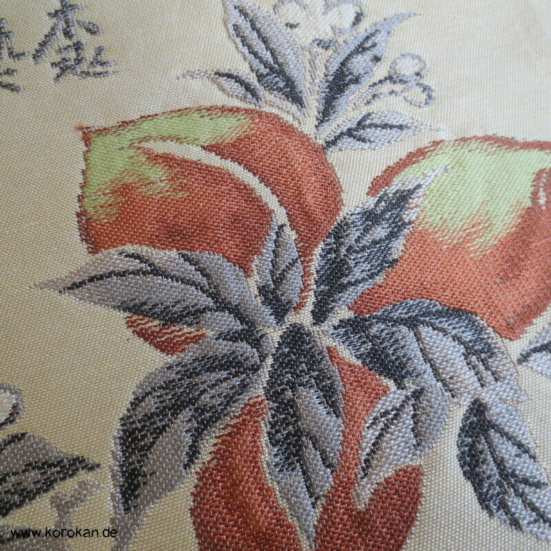 Tachibana, Kanji, Bambus, Kiefer Fukuro Obi Seidenjacquard Kimonogürtel